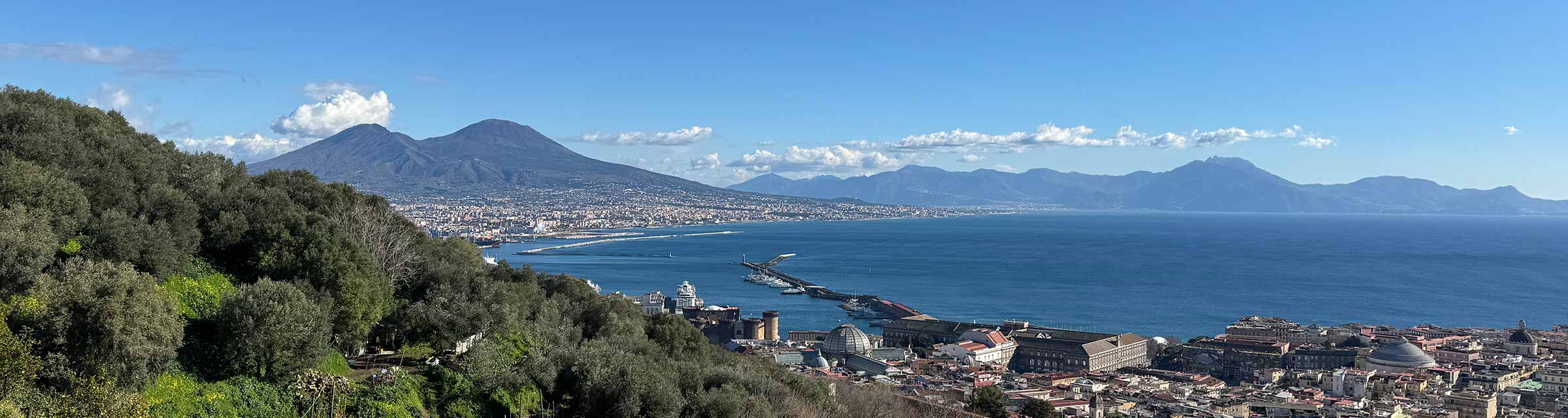 Aerial view of Naples with Vesuvius in the background